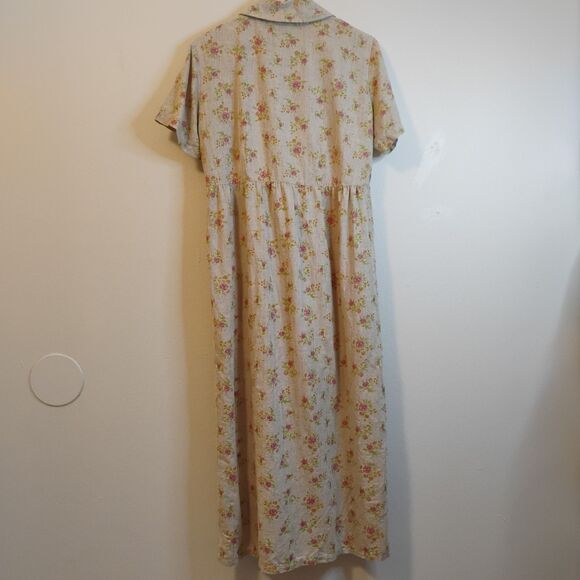 Match Vintage Maxi Dress Linen Blend Little House On The Prairie Cottage Sz 6 - Picture 2 of 8